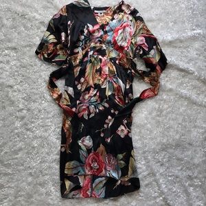 Single Dress Black with Floral 100% Silk SzS P13